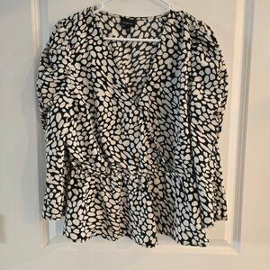 Who What Wear Black and Cream Polka Dot Blouse Top